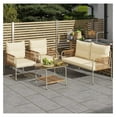 thumbnail image 1 of 4 Pieces Patio Furniture Set, Wicker Outdoor Conversation Set, All-Weather Rattan Bistro Set with Loveseat Set, Glass Side Table and Cushions for Backyard, Balcony, Deck - Beige, 1 of 7