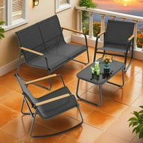 Lofka 4 Pieces Outdoor Patio Furniture Set with 3 Chairs and 1 Metal Coffee Table for Backyard | Poolside | Porch,Black
