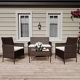 thumbnail image 1 of 4 Pieces Patio Furniture Sets, Outdoor Wicker Conversation Sets with Soft Cushion and Glass Table, All Weather Manual Rattan Chairs for Garden, Terrace, Porch, Lawn, Poolside, Brown and Beige, 1 of 5
