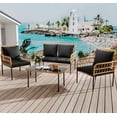 thumbnail image 1 of 4 Pieces Patio Furniture Sets Wicker Outdoor Patio Table and Chairs Set with Glass Side Table,Loveseat Chairs,Boho Rattan Conversation Sets,Outdoor Wicker Patio Bistro Set for Bistro,Apartment, 1 of 6