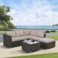 thumbnail image 1 of 4 Pieces Patio PE Wicker Furniture Set, All-Weather Outdoor Sectional Conversation Set with Removable Thick Cushion, Tempered Glass Table & Pillows, Waterproof, Rust-Proof &UV Protection, Light Gray, 1 of 8