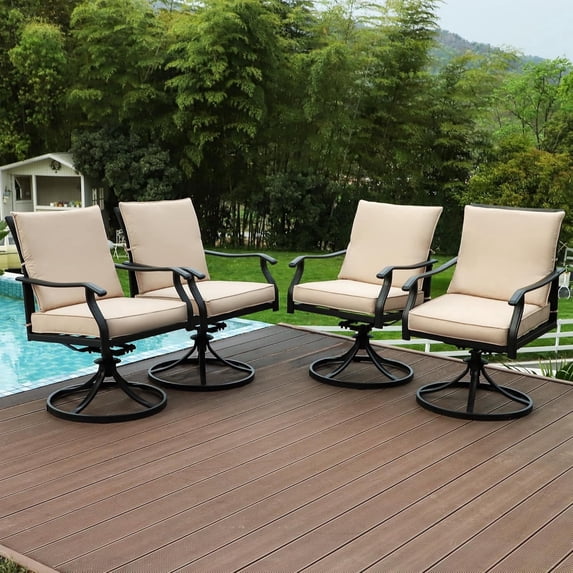 4 Pieces Patio Swivel Chair, All-Weather Swivel Rocker Chair with Armrests & Cushion, Heavy Duty Outdoor Dining Chairs, Wrought Iron Outdoor Chairs for Garden, Balcony, Deck (4 Pieces)