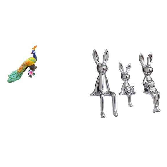 4 Pieces Peacock Statue Bunny Figurine Sculpture Resin Ceramic Material for Home Garden Office Decor
