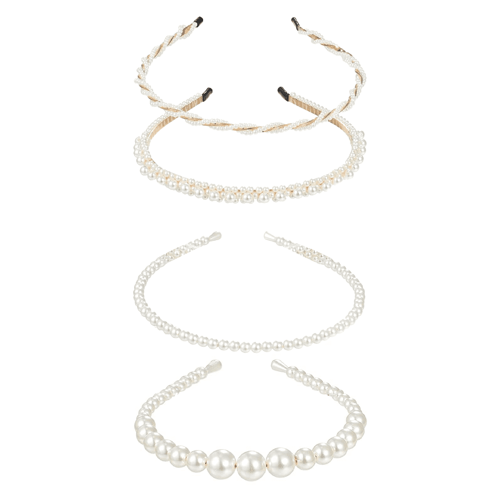 4 Pieces Pearls Headbands Women White Faux Pearl Rhinestones  display picture 1