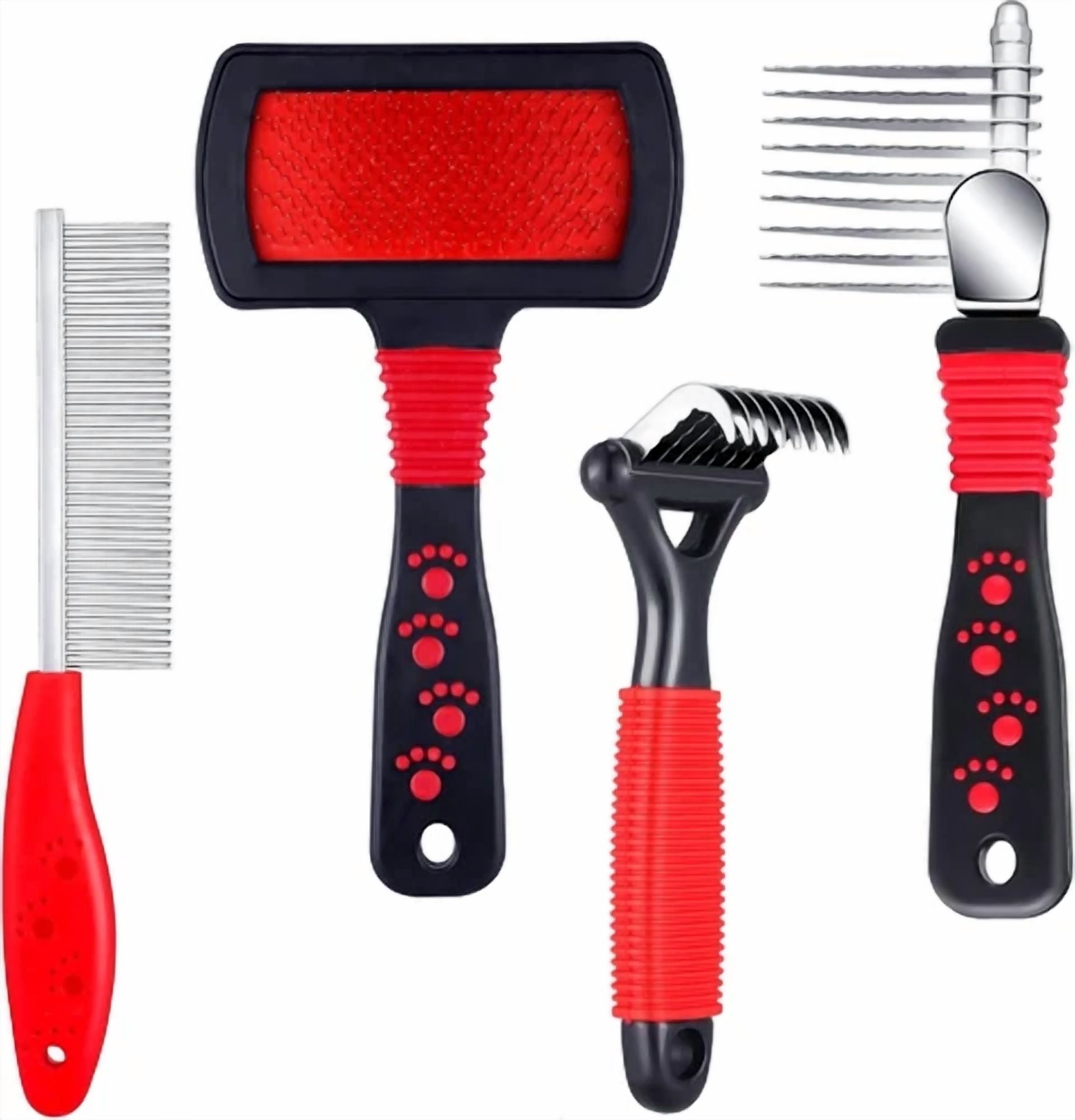 Slicker Comb 4 Pieces Pet Grooming Kit - Dematting Combs, Slicker Brush, and Steel ...
