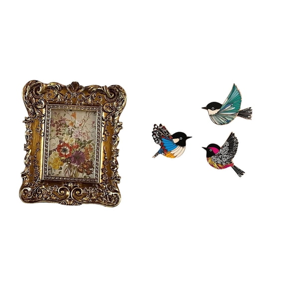 4 Pieces Photo Frame Bird Wall Art Wooden Table Picture Frame Decorative Resin Material for Living Room Bedroom Office