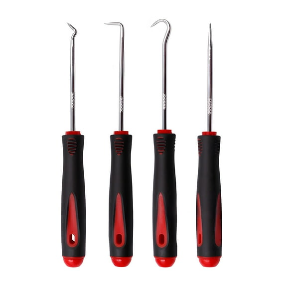 4 Pieces Pick and Hook Tools Set, Pick Set Mechanic, Remove Tire Hoses and Gaskets, Cleaning Repair Tool, Red