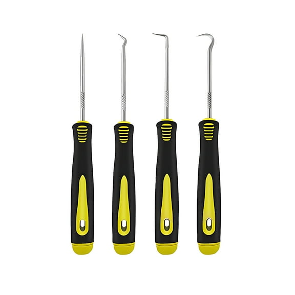 4 Pieces Pick and Hook Tools Set, Pick Set Mechanic, Remove Tire Hoses and Gaskets, Cleaning Repair Tool, Yellow