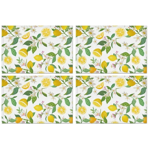4 Pieces Place Mat Linen Durable Table Mats Lemon Cute Summer Fruits Placemats for Party Kitchen Dining Decoration