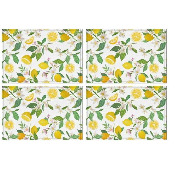 4 Pieces Place Mat Linen Durable Table Mats Lemon Cute Summer Fruits Placemats for Party Kitchen Dining Decoration