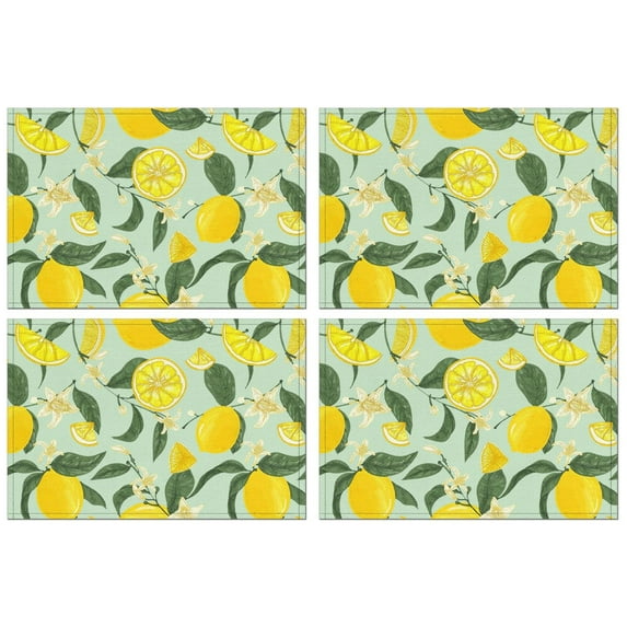 4 Pieces Place Mat Linen Durable Table Place Mats Lemon Fruits Botanical Summer Place Mats for Outdoor Tables Desk Kitchen