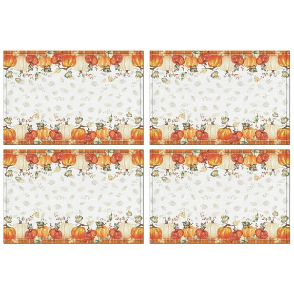 4 Pieces Place Mat Linen Durable Table Placemats Welcome Autumn Maple Leaf Pumpkins Dinner Mats for Outdoor Tables Desk Kitchen
