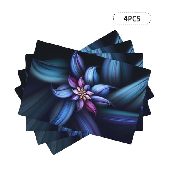 4 Pieces Placemat 12 x 18in Non-Slip Dining Table Place Mats, Insulation Placemat Coffee Mats Waterproof Oil-Proof for Home Table Centerpiece Decor, Blue Purple Flower