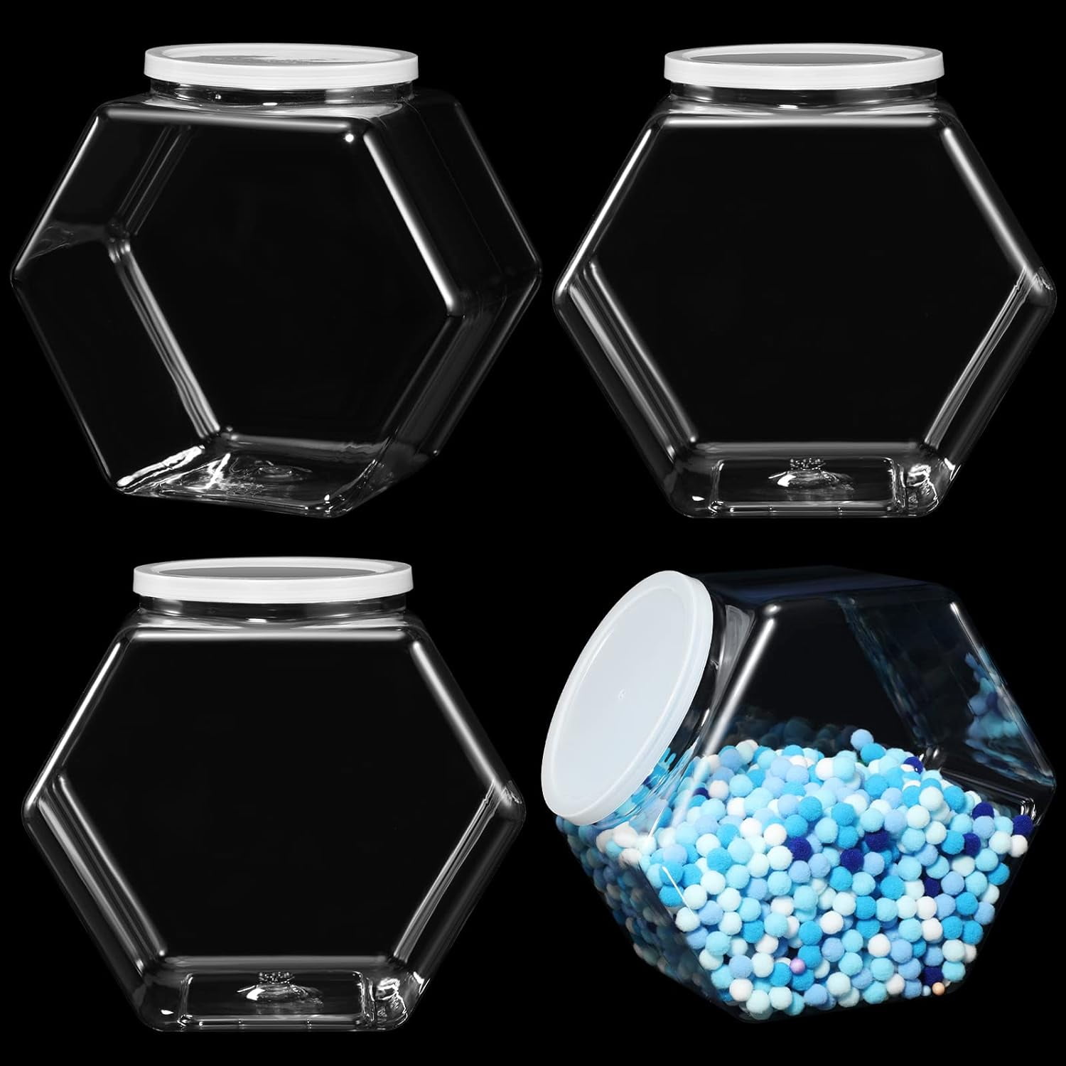 4 Pieces Plastic Candy Jars Cookie Jars for Kitchen Counter Hexagon