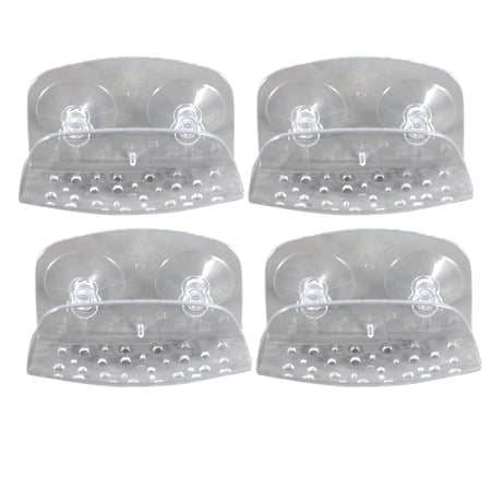 4 Pieces Plastic Clear Sponge Holders for Home Kitchen Sink Suction Bar Soap Container Dish Sponge Container Bathroom Accessory Space Saving Sink Countertop Organizer
