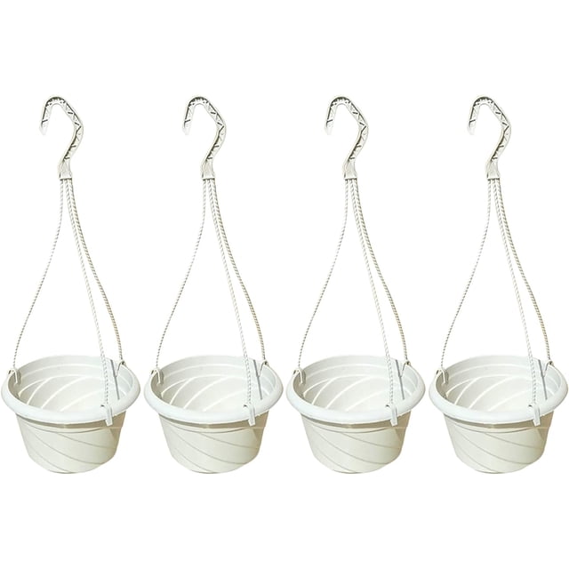 4 pieces plastic hanging planters flower plant basket pots chain