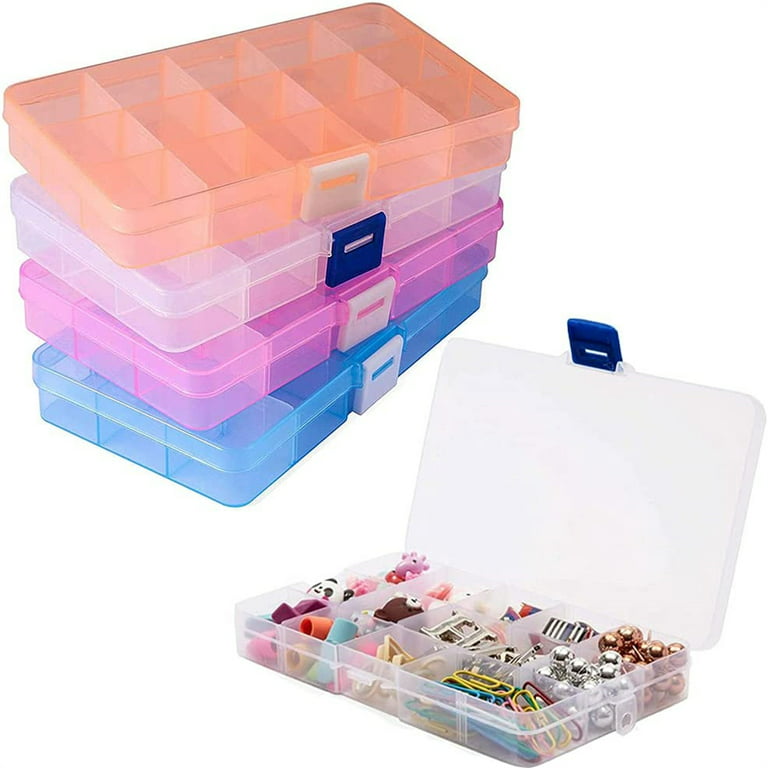 4 Pieces Plastic Jewelry Box, Clear Plastic Jewelry Box, Sort Boxes Plastic,  15 Grids Transparent and Detachable Box, for DIY Crafts, Jewellery, Earring  Accessories 