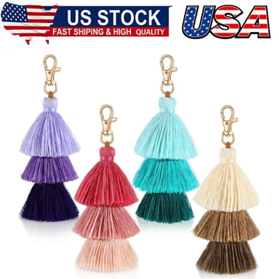 4 Pieces Pom Pom Tassel Keychain Colorful Backpack Keychain Women Cute Bag Charm