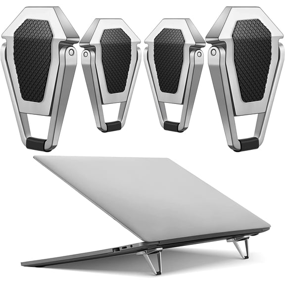 4 Pieces Portable Keyboard Laptop Stand Mini Aluminum Riser Foldable Cooling Kickstand Adjustable Lightweight Lifter for Desk Computer Laptops Notebooks 12-17 Inch(Silver)