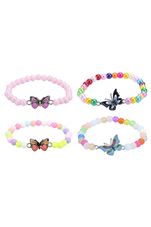4 Pieces Princess Bracelets, Rainbow Stretchy Bead Bracelets butterfly Bracelet,Girls Costume Jewelry Set