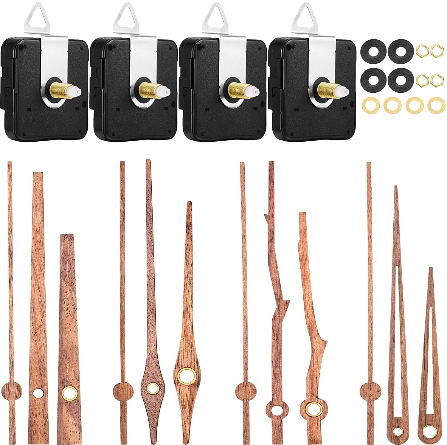 4 Pieces Quartz Clock Movement Clock Mechanism with 4 Types of Walnut