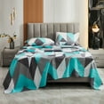 thumbnail image 1 of 4 Pieces Queen Sheet Set Geometric Bedding Sheets Ultra Soft Grey Teal Chevron Design Bed Sheets Deep Pocket Fitted Sheet& Flat Sheet& Pillowcases 100% Microfiber, 1 of 8