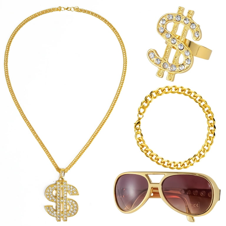Hip Hop Suit, 90s rapper accessories, hat sunglasses gold chain, for  parties, rap concerts and other outdoor activities