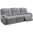 thumbnail image 1 of 4 Pieces Recliner Chair Covers, Geometric Jacquard Plush Recliner Slipcovers, Couch Sofa Covers, Soft Fuzzy Fluffy Anti-Slip Furniture Protector for Kids Cats Dogs Elastic Bottom (Grey,1 Seat), 1 of 10