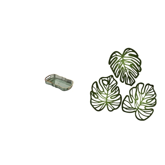 4 Pieces Rectangle Serving Tray Palm Leaves Wood Wall Decor Tropical Jungle Art Ornament for Home Hotel Restaurant