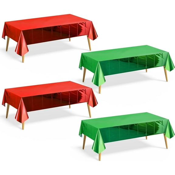 4 Pieces Red & Green Foil Tablecloth 54*72inch Plastic Birthday Party Table Cloths Disposable Waterproof Table Cover for Christmas Wedding Graduation Party Supplies