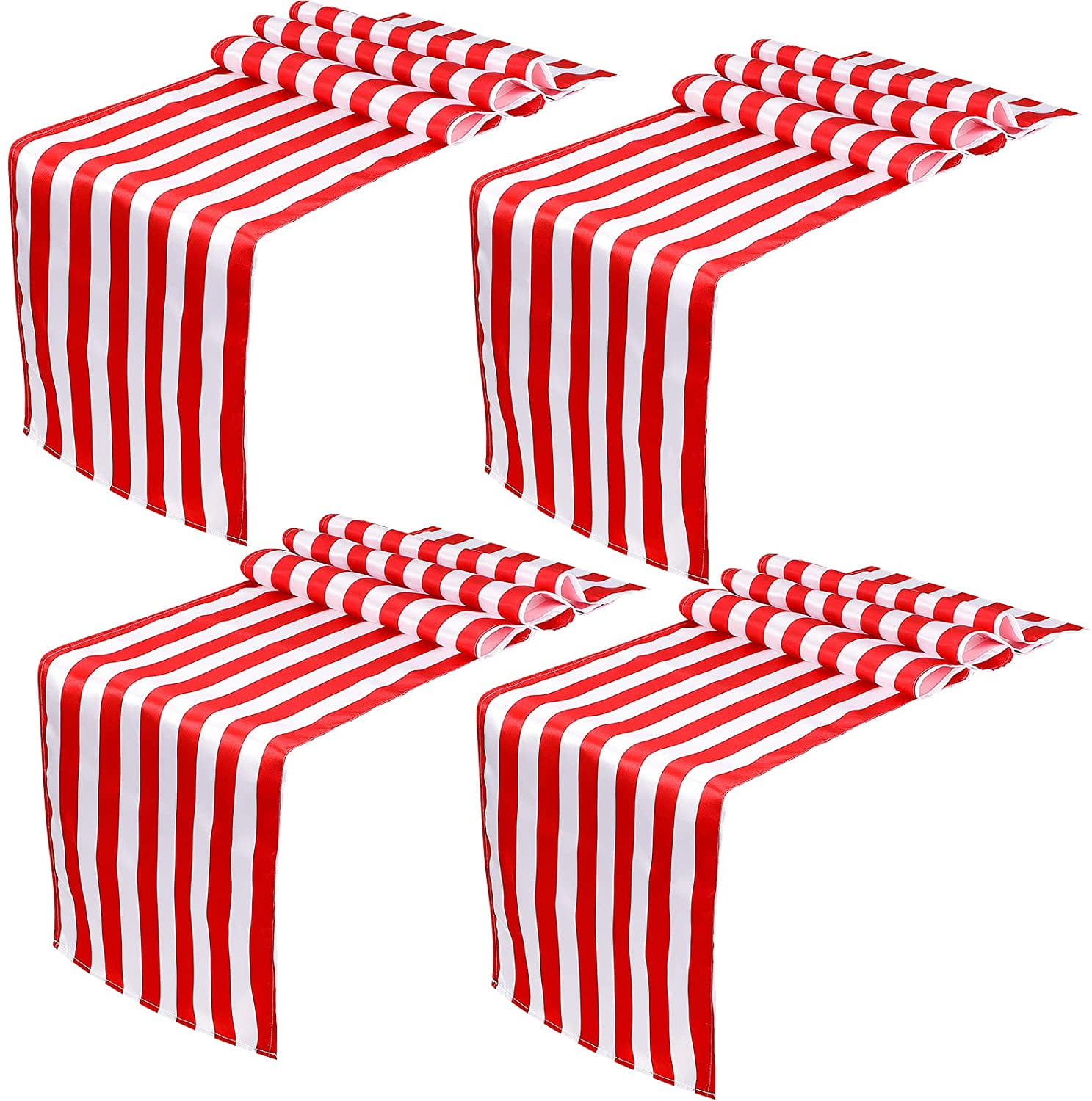 4 Pieces Red and White Striped Table Runner Carnival Tablecloth