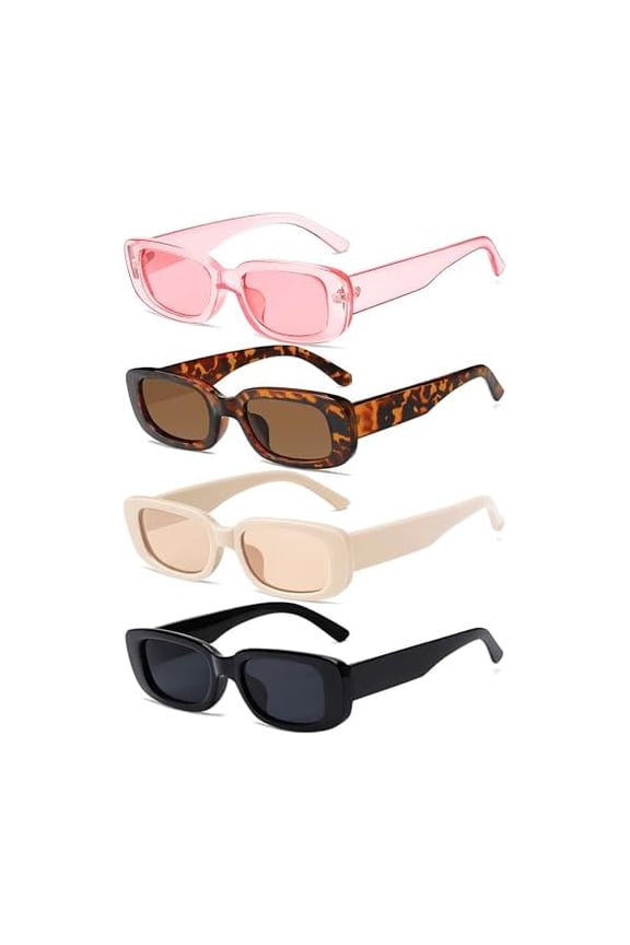 4 Pieces Retro Vintage Sunglasses Small Square Rectangle 90s Glasses Trendy Y2K for Women Aesthetic Accessories