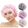 thumbnail image 1 of 4 Pieces Reusable Shower Cap for Women, Large Waterproof Shower Bonnet Washable Elastic Band Bath Hair Hat for Long Hair, Braids, 1 of 5