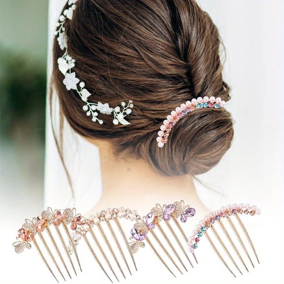 4 Pieces of Rhinestone Pearl Hair Comb Disc Hair Clip, Featuring Elegant Butterfly Design, Rhinestone Butterfly Hair Accessories, and Women's Retro Styled Comb, Textiles & Soft Furnishings