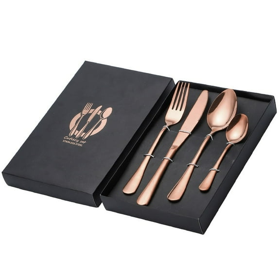 4-Pieces Rose Gold Silverware Set, Handle Stainless Steel Cutlery Set, Include Forks Spoons and Knives Set, Dishwasher Safe Utensil Sets for Home Restaurant