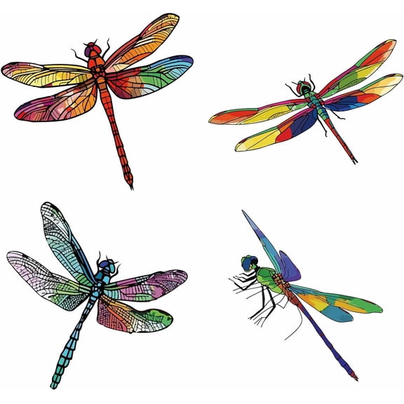 4 Pieces Round Dragonfly Window Decals 6.3x6.3 Inches Anti Collision Static Vinyl Glass Clings in 4 Styles for Glass Doors Windows Home Decor