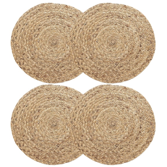 4 Pieces Round Woven Placemats, 13 inch Plate Chargers Natural Wicker Placemats Water Hyacinth Straw Braided Tablemats Rattan Tablemats Rustic Weave Placemats for Table Decoration
