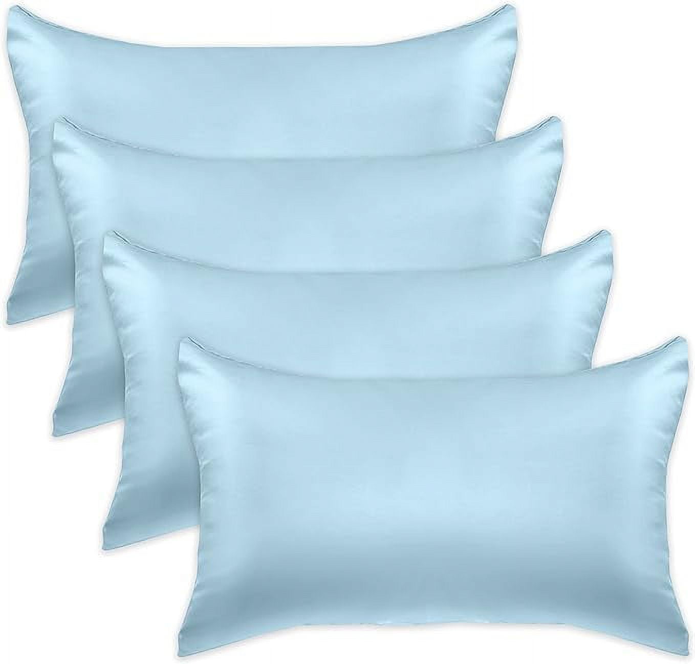 4 Pieces Satin Pillowcase Set with Hidden Zipper closure, King, Baby Blue