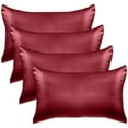 thumbnail image 1 of 4 Pieces Satin Pillowcase Set with Hidden Zipper closure,King, Burgundy, 1 of 4