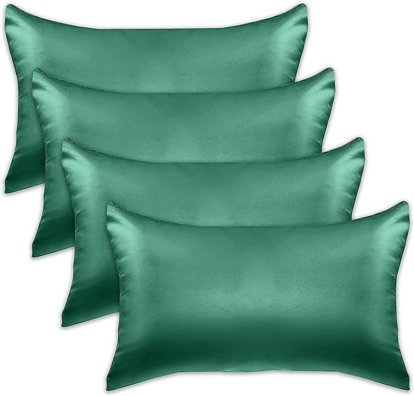 4 Pieces Satin Pillowcase Set with Hidden Zipper closure,King, Hunter Green