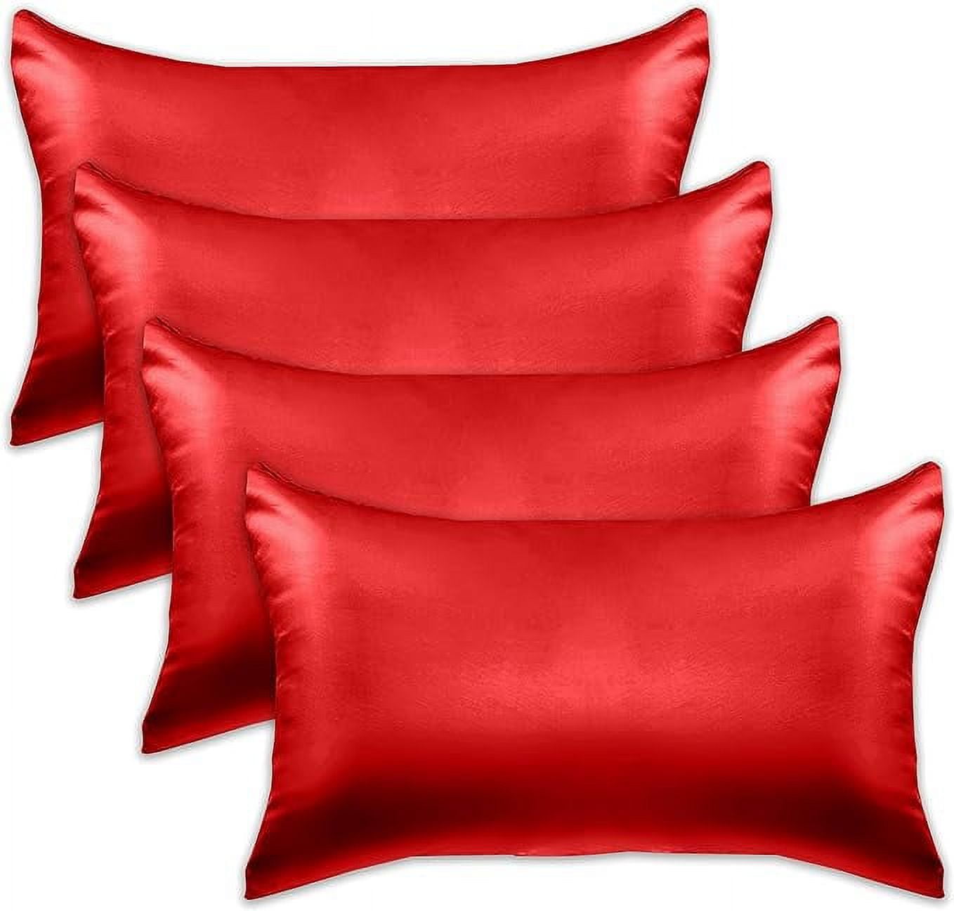 4 Pieces Satin Pillowcase Set with Hidden Zipper closure,King, Red