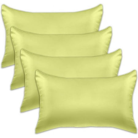Elegant Comfort 4-PACK Cooling Viscose Satin Pillowcase Set with Hidden Zipper closure, Silky Smooth for Hair and Skin Care Standard/Queen,Pistachio Green