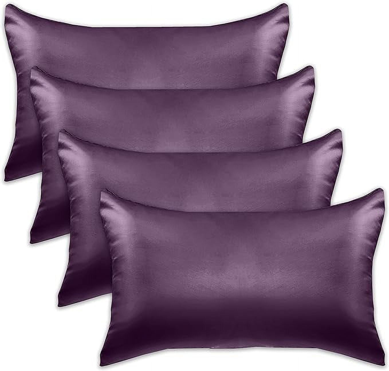 4 Pieces Satin Pillowcase Set with Hidden Zipper closure,Standard/Queen, Purple