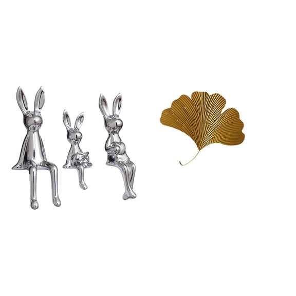 4 Pieces Sculpture Ornament Leaf Wall Art Creative Ceramic Wrought Iron for Dining Room Restaurant Display