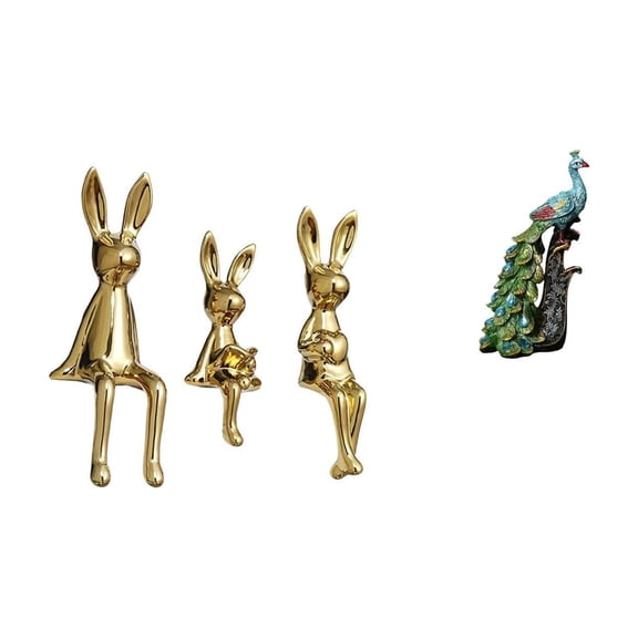 4 Pieces Sculpture Statue Figurine Peacock Ceramic Resin Desktop Decoration for Office Home Bookshelf Living Room