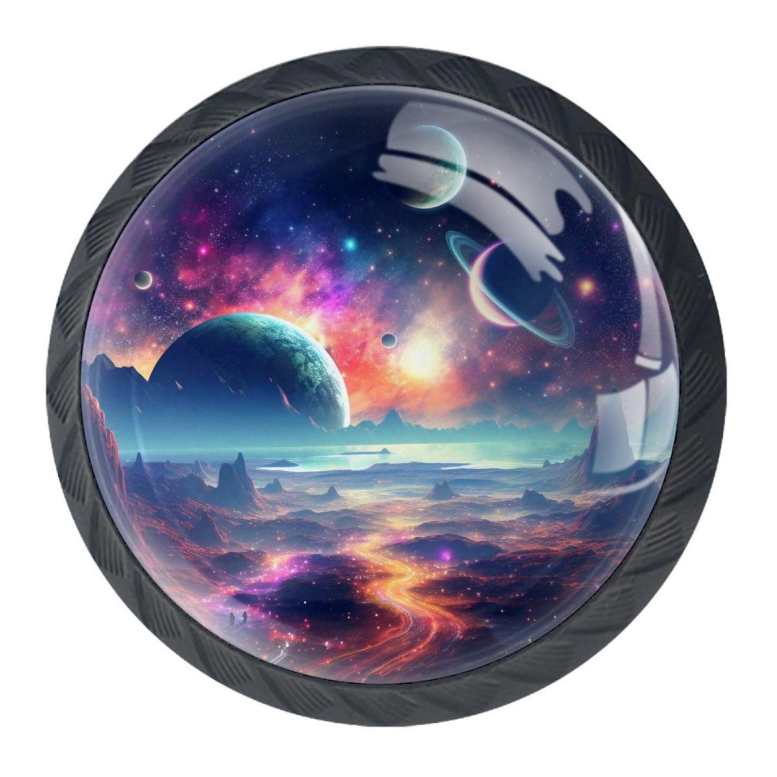 4 Pieces Set Hardware Round Furniture Knobs Cosmic Space