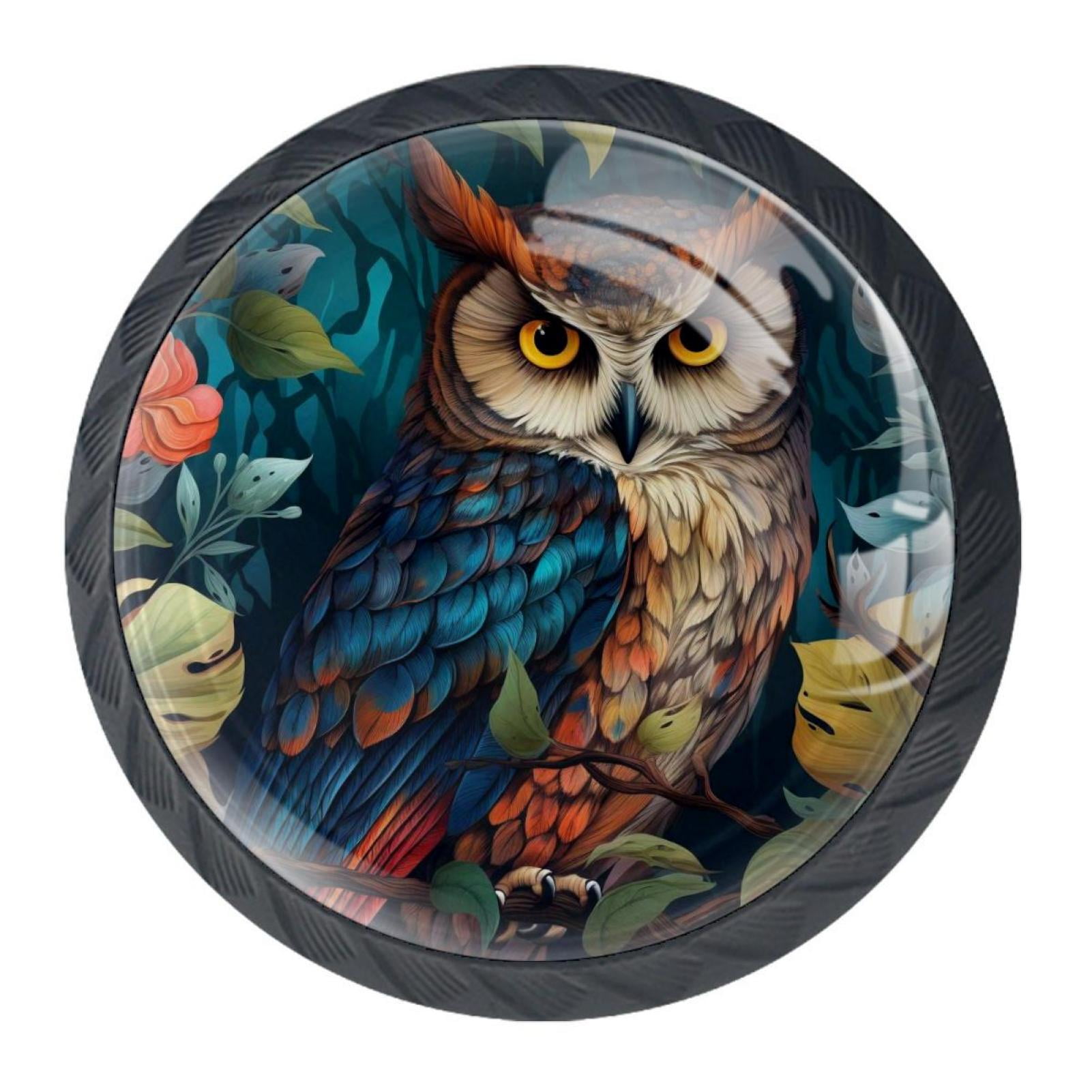 4 Pieces Set Hardware Round Furniture Knobs Owl Flowers Art