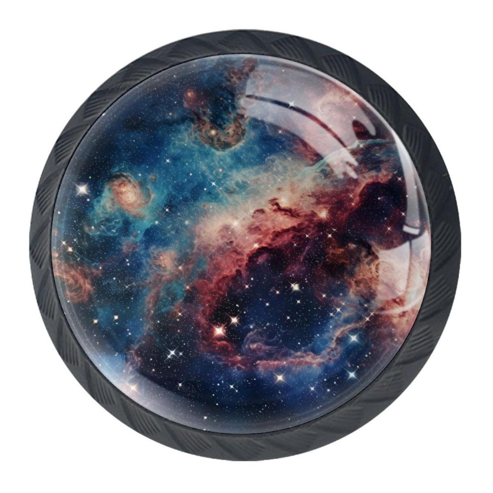 4 Pieces Set Hardware Round Furniture Knobs Space Universe