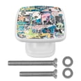 thumbnail image 1 of 4 Pieces Set Drawer Pulls Handle Square Wardrobe Cabinet Knobs with Stainless Steel Screws Furniture Kitchen Decor, 1 of 5