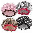 thumbnail image 1 of 4 Pieces Shower Cap for Women, Elastic and Reusable, Environmental Protection Hair Bath Caps, Double Waterproof Layers Bathing Hat, 1 of 7